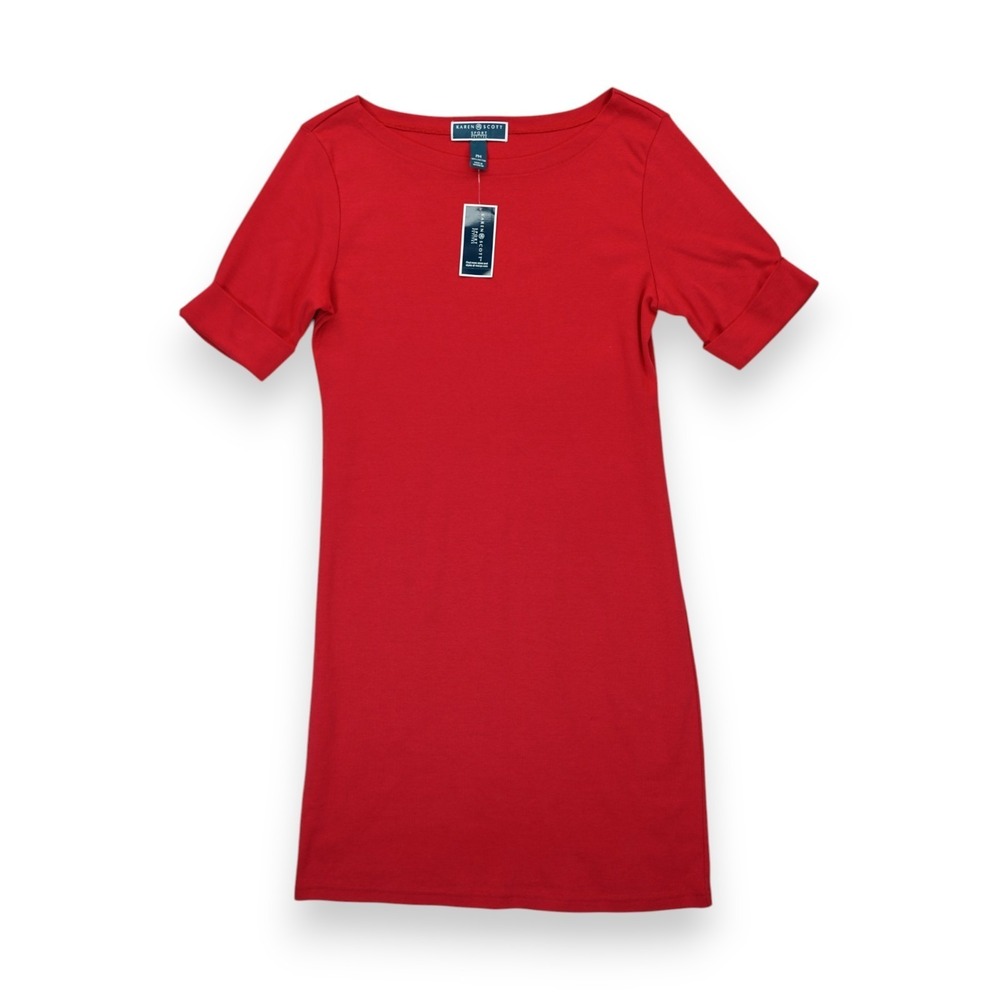 NWT‎ Karen Scott Sport Red Short Sleeve Shift Dress Size PM ~ Petites